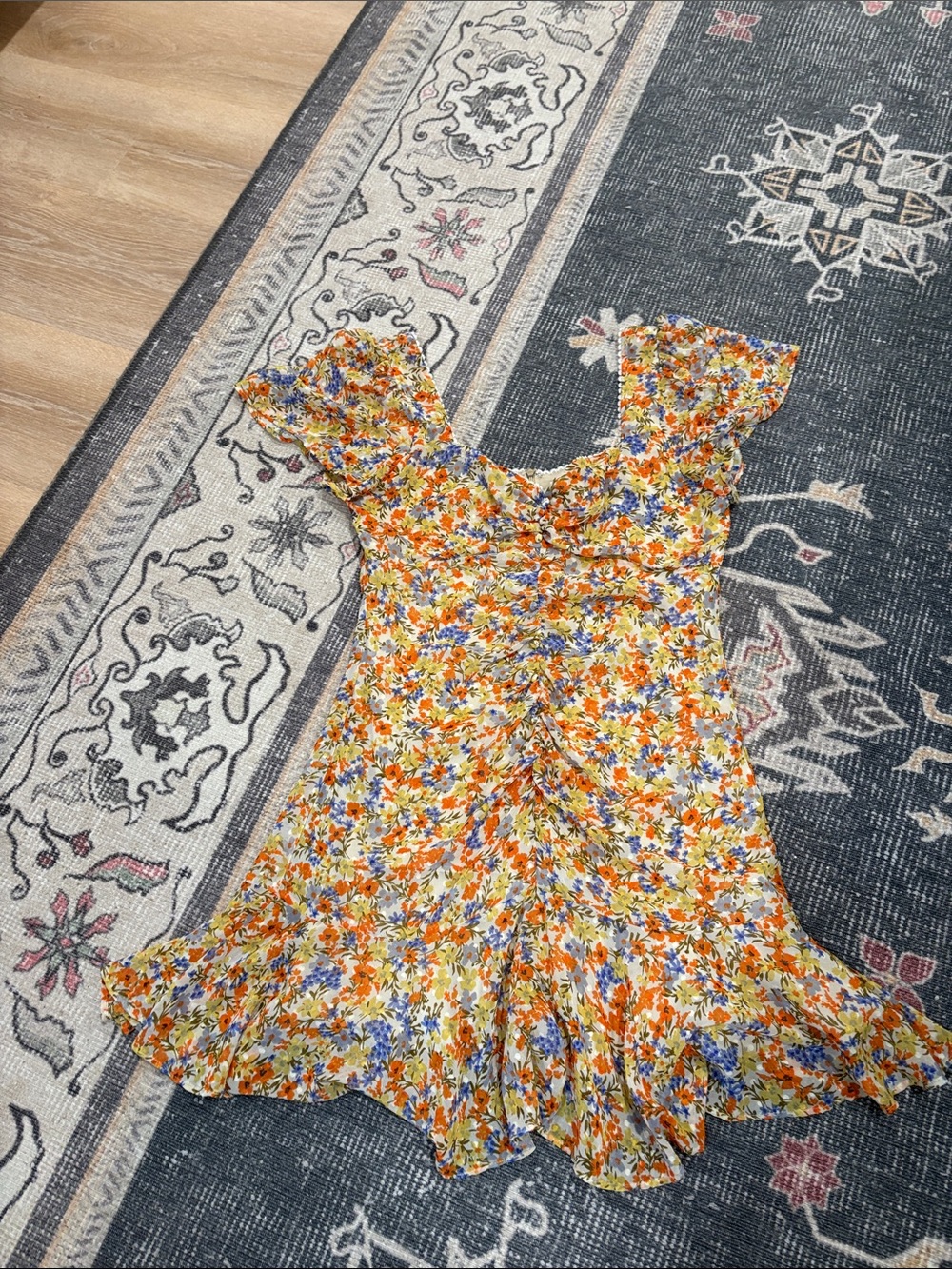 ASTR the Label Floral Ruffle Mini Dress in Yellow & Orange